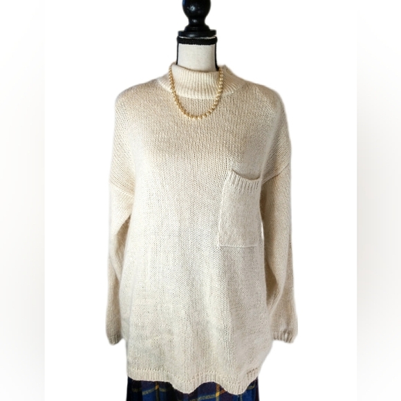 Vintage 70s 80s :: luxurious Ioco Silk Angora Women's Cream Longline Sweater L - Picture 2 of 12